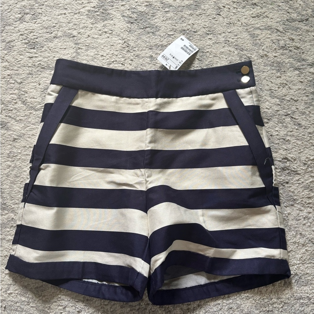 H&M High Waist Blue and White Striped Shorts